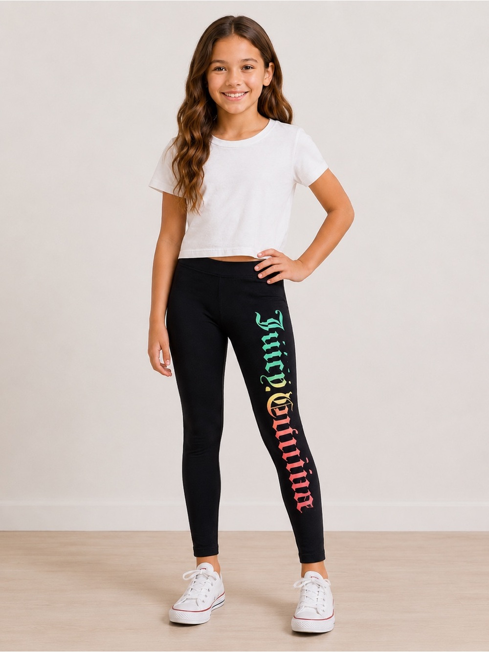 Juicy Couture Kids Black Leggings with Rainbow Logo